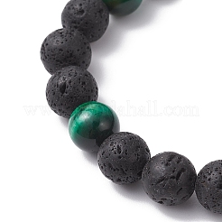 2 juego de pulseras elásticas con cuentas redondas de 2 colores de roca de lava natural y ojo de tigre teñido de verde&nbsp;BJEW-JB12250