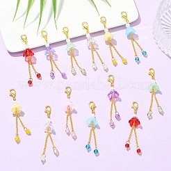 14 pieza de 7 estilos de flor de vidrio con decoraciones colgantes de cadenas retorcidas de latón&nbsp;HJEW-YW00341