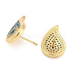 Orecchini a bottone da donna con micro pavé di zirconi cubici in ottone placcato a goccia&nbsp;EJEW-F326-20G