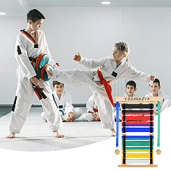 Présentoirs de rangement pour ceintures de taekwondo en bois avec cordon élastique&nbsp;ODIS-WH0038-328
