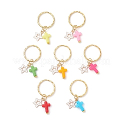 Porte-clés croix en alliage émaillé avec étoile&nbsp;KEYC-JKC01402