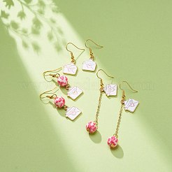 3 paio di 3 ciondoli smaltati in lega rosa stile e orecchini pendenti con perline in resina&nbsp;EJEW-JE05030-05