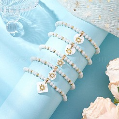 5 pz 5 stili conchiglia naturale d'acqua dolce con braccialetti con ciondolo a forma di fetta di sole in metallo&nbsp;BJEW-JB11688-1