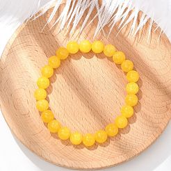 Bracelets extensibles de perles de jade jaune naturel&nbsp;BJEW-K212-B-038