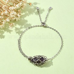 Braccialetti con cursore a maglie bullet con ametista naturale&nbsp;BJEW-JB09901-01