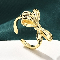 Anelli da dito con polsino in zirconia cubica trasparente con micro pavé in ottone placcato per donna&nbsp;RJEW-M028-31G-02