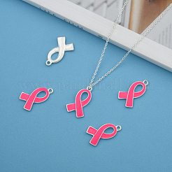 Ottobre nastro rosa per la consapevolezza del cancro al seno ciondoli in lega smaltata&nbsp;ENAM-E262-S
