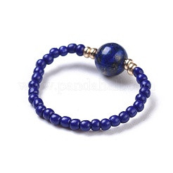 Anneaux extensibles en lapis-lazuli naturel teint&nbsp;RJEW-JR00255-05
