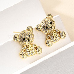 Bär Messing Micro Pave Zirkonia Ohrstecker & Anhänger Halsketten Sets&nbsp;SJEW-Z002-01G