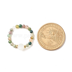 Anello elasticizzato con perline tonde in agata indiana naturale con pietra di luna&nbsp;RJEW-JR00440-05