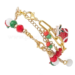 2 set di 2 braccialetti con ciondoli in lega smaltata a tema natalizio e braccialetti con catena a graffetta in ferro&nbsp;BJEW-JB12443-01