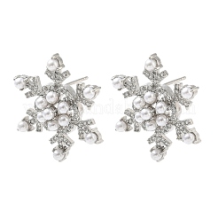 Schneeflocken-Ohrstecker aus Messing mit Mikropavé und Zirkonia&nbsp;EJEW-G452-03P