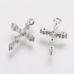 Messing Micro Pave Zirkonia kleine Kreuz Charms&nbsp;ZIRC-G133-07P