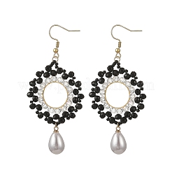 Cuentas de vidrio de bronce colgante aretes&nbsp;EJEW-MZ00764-02