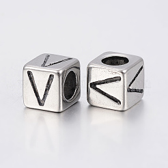 Perline europee con lettera a foro grande in acciaio inossidabile 304&nbsp;X-STAS-H428-01AS-V