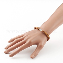 Bracelets extensibles en perles de bois naturel&nbsp;BJEW-JB05848-03