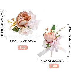 2 paio di boutonniere in tessuto di seta con imitazione di peonie&nbsp;AJEW-CP0001-59B
