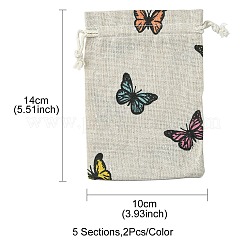 10 Stück 5 Stile bedruckte Polycotton-Verpackungsbeutel (Polyester-Baumwolle) mit Kordelzug&nbsp;ABAG-YW0001-05