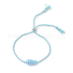 5 Stück handgefertigtes Armband aus Porzellanperlen mit Fischmotiv und Schiebeverschluss für Damen&nbsp;BJEW-JB13174