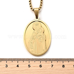 Collar con colgante ovalado de acero inoxidable con la Virgen María para mujer&nbsp;NJEW-M105-11G