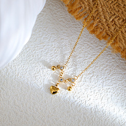Collane con pendente a forma di cuore in acciaio inossidabile 304 con pavé di zirconi cubici trasparenti per donna&nbsp;WGA3869-01