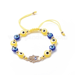 Malocchio perline in resina e bracciali con perline intrecciate in lega di strass a mano di hamsa per ragazze donne&nbsp;BJEW-JB08740-02