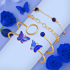 Hellgoldlegierung Schmetterling 4 Stück 2 Farben Manschette Armreif und 4 Stück 2 Farben Link Kette Armbänder Set&nbsp;BJEW-HY0001-35B