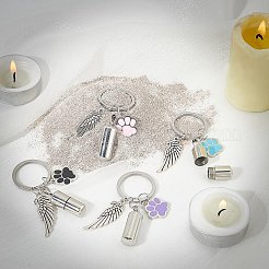 Schlüsselanhänger mit Hundepfotenabdruck aus Emaille und Kapselanhänger aus Edelstahl 304&nbsp;KEYC-AB00045