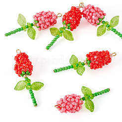 8 pendentif rose en perles de verre de 2 couleurs&nbsp;PALLOY-TA00352