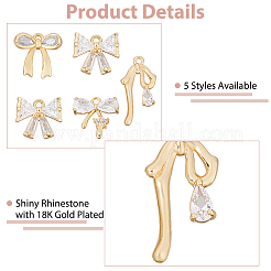 10 pièces 5 styles en laiton micro pavé pendentifs en zircone cubique claire&nbsp;KK-HS0015-25