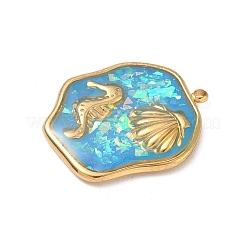 Pendentifs en résine époxy en acier inoxydable 304 avec coquillage naturel et paillettes à l'intérieur&nbsp;STAS-L026-17G-N03