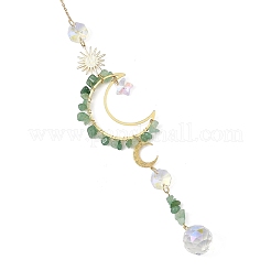 Acchiappasole in avventurina verde naturale e perline di vetro a forma di stella con ciondolo sole e luna in ottone.&nbsp;HJEW-JM05016-04