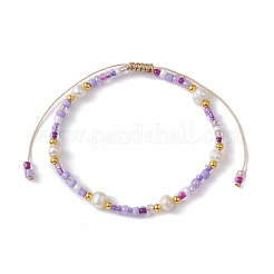 Set di 3 braccialetti con perline intrecciate di semi di vetro e perle naturali in 3 colori&nbsp;BJEW-JB09535