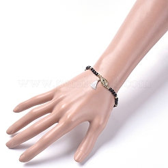 Bracciali elastici con ciondoli in agata nera tinta e riscaldata in modo naturale&nbsp;BJEW-JB04849-01