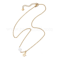 Collane con ciondolo a forma di croce con angelo in acciaio inossidabile 304 e conchiglia d'acqua dolce naturale&nbsp;NJEW-JN05720