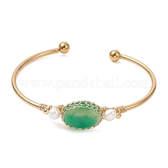 Bracelets manchettes en agate naturelle enroulée de fil&nbsp;BJEW-TA00742-01