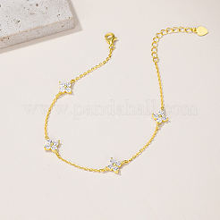 Elegante florale Gliederarmbänder aus Messing mit Pavé-Fassung aus klaren Zirkonia&nbsp;DF1252
