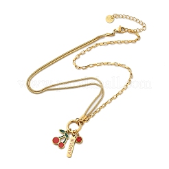 Halsketten aus 304 Edelstahl mit rotem Emaille und siamfarbenem Strass mit Kirschanhänger für Damen&nbsp;NJEW-M091-02G
