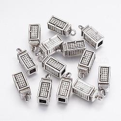 Tibetischer stil Aluminium Anhänger & Charms, Cadmiumfrei und Nickel frei und Bleifrei, Telefonzelle, Antik Silber Farbe, 23x8x8 mm, Bohrung: 2~4.5 mm