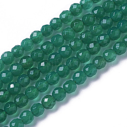 Chapelets de perles en agate d'onyx vert naturel, facette, ronde, verte, 4x3.5~4mm, Trou: 0.4mm, Environ 97~110 pcs/chapelet, 15~16 pouce (40~40.7 cm)