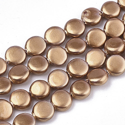 Brins de perles de nacre peintes par pulvérisation, plat rond, chameau, 6x3mm, Trou: 0.8mm, Environ 59 pcs/chapelet, 14.37 pouce (36.5 cm)