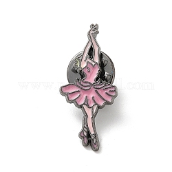 Dancing Girl Enamel Pins, Gunmetal Alloy Badge for Women, Pink, 29.5x13x1.3mm