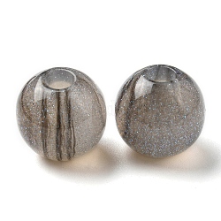 Resina perline europei, perline a foro largo con polvere glitterata, tondo, grigio, 13.5x13mm, Foro: 4 mm