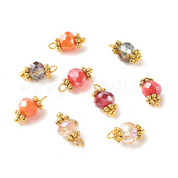 Galvanoplastie perles de verre pendentif, avec les accessoires en laiton, facettes rondelle, rouge, 12x5.5mm, Trou: 1.4mm