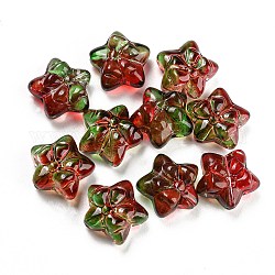 Perles en verre transparentes, étoile avec bowknot, rouge foncé, 13.5~14x14.5x7~8mm, Trou: 1.2mm