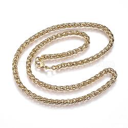 304 Stainless Steel Wheat Chain Necklaces, with Lobster Claw Clasps, Golden, 17.7 inch(45cm), 4mm