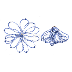 Cabochons en perles de verre, avec tamis de fer, or clair, bleuet, 59~66x30~40mm