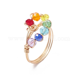 Anello da dito a goccia in vetro colorato, anello da dito avvolto in filo di ottone, oro chiaro, diametro interno: 19mm