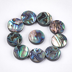 Abalone shell / paua shell beads, plano y redondo, verde, 15~15.5x3~4mm, agujero: 1 mm