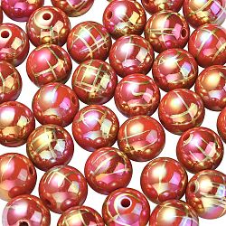 Placage uv perles acryliques irisées arc-en-ciel, drawbench, ronde, firebrick, 15.5x15mm, Trou: 2.7mm